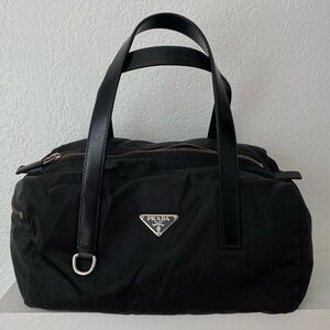 Prada black nylon duffle satchel bag